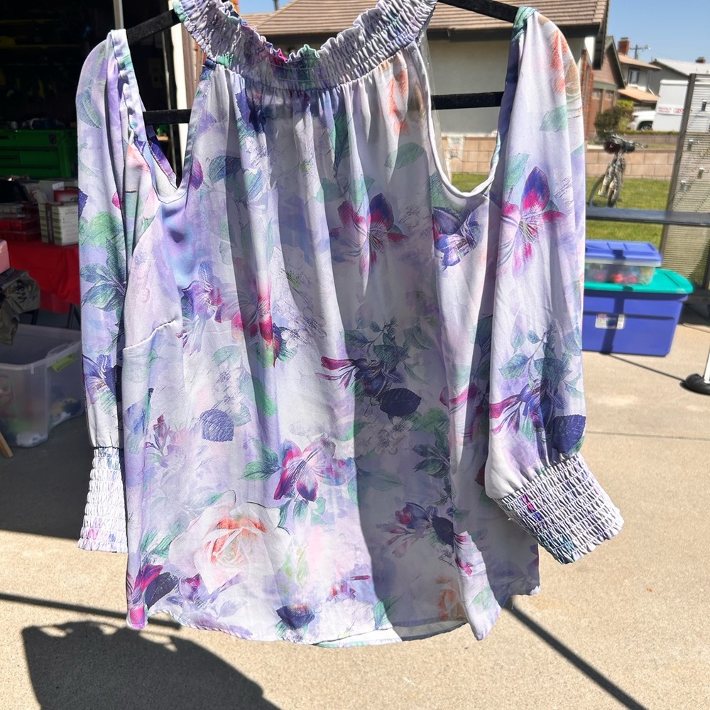 Torrid Purple Bohemian Blouse with Smocked Long Sleeves